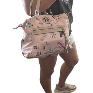 Tory Burch Pink Cherry, Shell, Floral, Parrot Cactus Printed Women's Bag 10x15x6